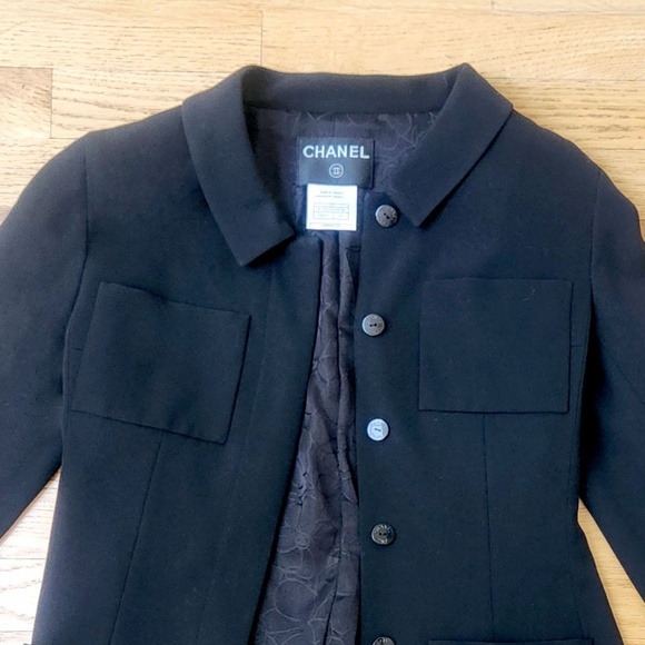 CHANEL Black Vintage Wool Suit with Jacket & Pants lined with Silk  -Size 36/US6 - Picture 6 of 16